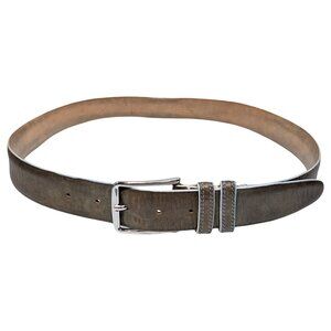 Paul Fredrick Leather Belt Mens Gray Taupe 1.25" Made in Italy Adjustable Sz 32